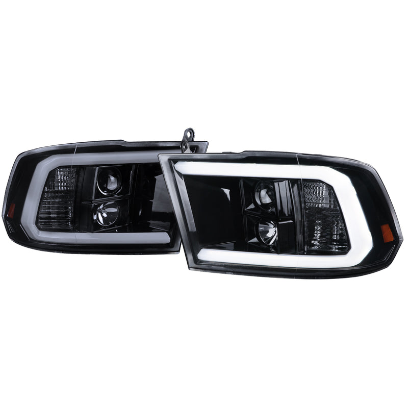 Spec-D 09-18 Dodge Ram Light Bar Style Projector Headlights-Glossy Black Housing With Smoke Lens 2LHP-RAM09G-G2-TM