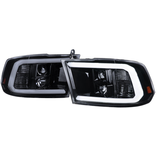 Spec-D 09-18 Dodge Ram Light Bar Style Projector Headlights-Glossy Black Housing With Smoke Lens 2LHP-RAM09G-G2-TM