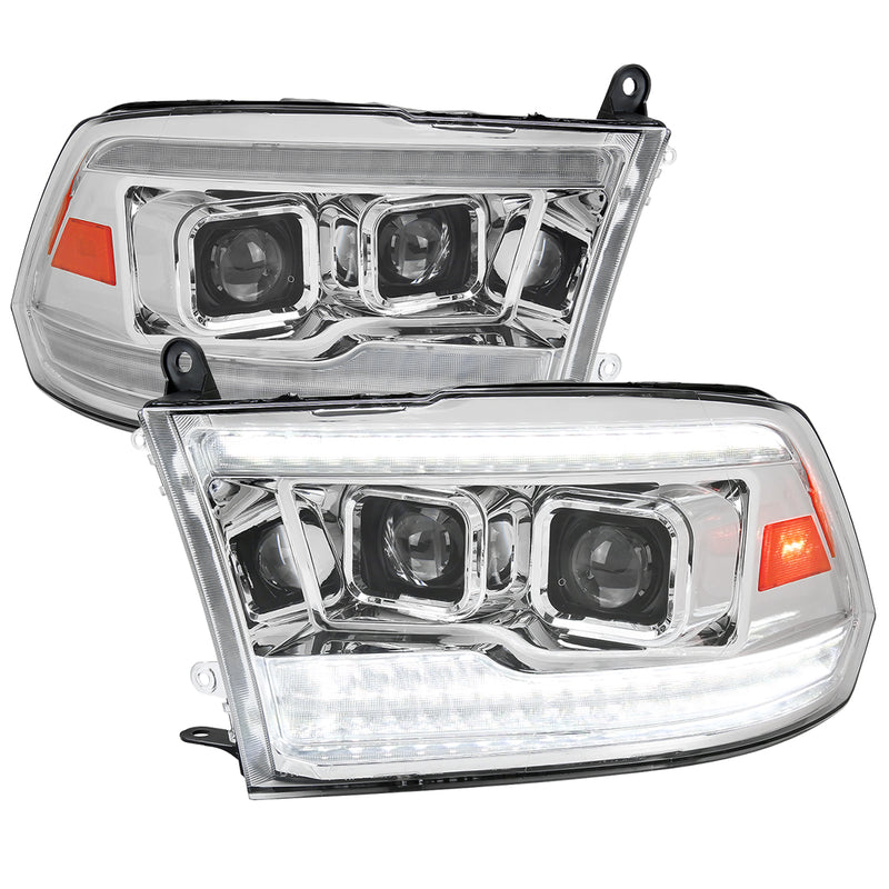 Spec-D 09-18 Dodge Ram Projector Headlights With Chrome Housing And Clear Lens - Sequential Switchback Led Light Bar 2LHP-RAM09G7-SQ-RS