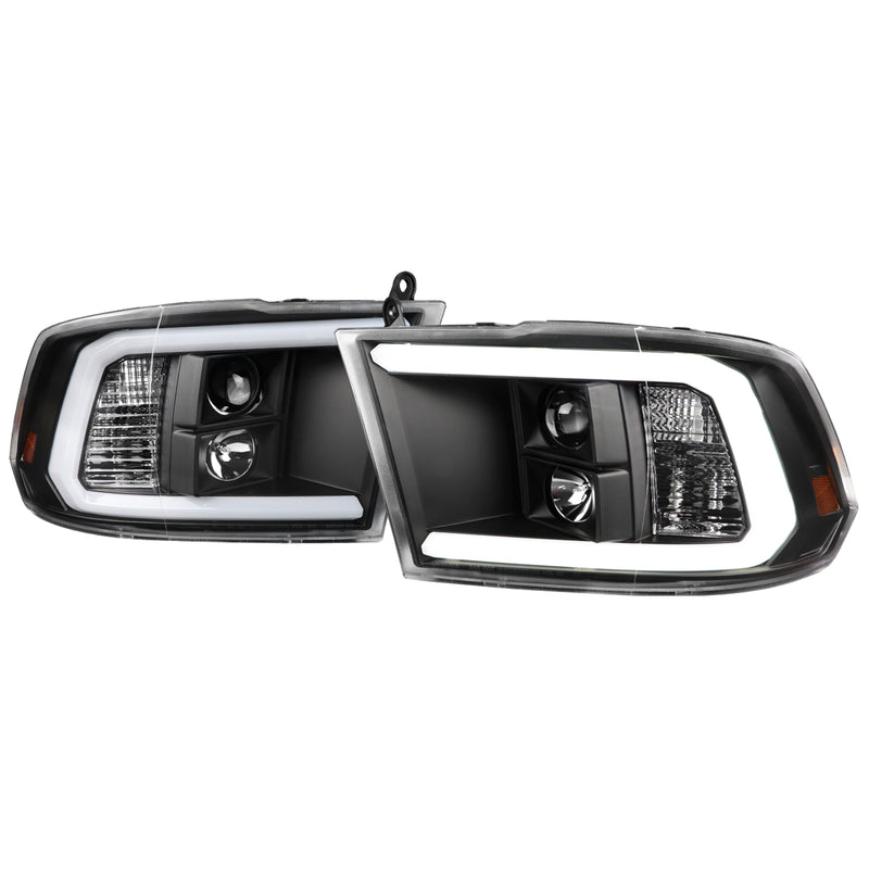 Spec-D 09-18 Dodge Ram Light Bar Style Projector Headlights-Black Housing With Clear Lens 2LHP-RAM09JM-G2-TM