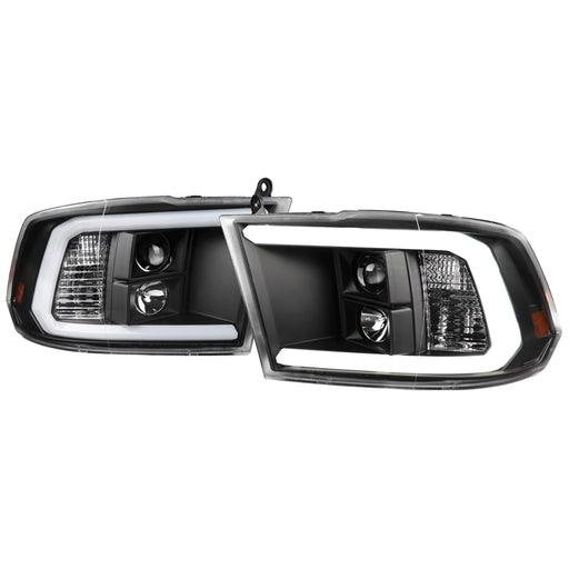 Spec-D 09-18 Dodge Ram Light Bar Style Projector Headlights-Black Housing With Clear Lens 2LHP-RAM09JM-G2-TM