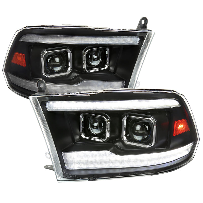 Spec-D 09-18 Dodge Ram Projector Headlights With Black Housing And Clear Lens And Amber Reflectors 2LHP-RAM09JMG7-SQ-RS