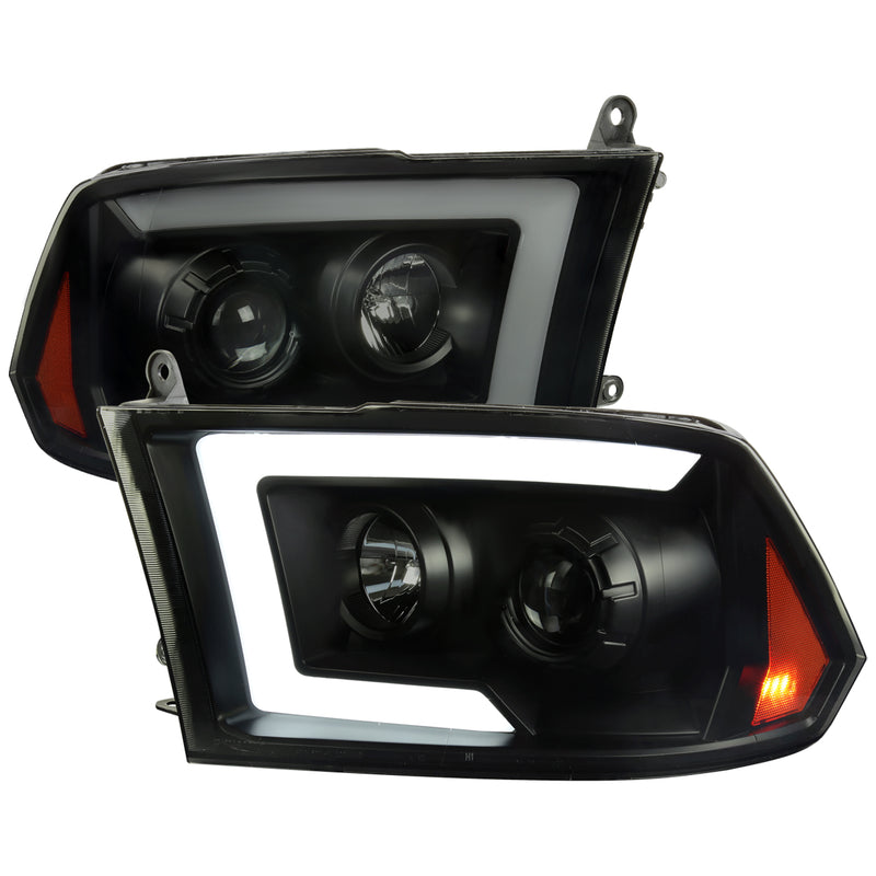 Spec-D 09-18 Dodge Ram 1500 / 2500 / 3500 Projector Headlights With Sequential Turn Signal Smoked Lens And Matte Black Housing  2LHP-RAM09SM-SQ-RS