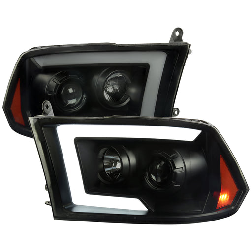 Spec-D 09-18 Dodge Ram 1500 / 2500 / 3500 Projector Headlights With Sequential Turn Signal Smoked Lens And Matte Black Housing  2LHP-RAM09SM-SQ-RS
