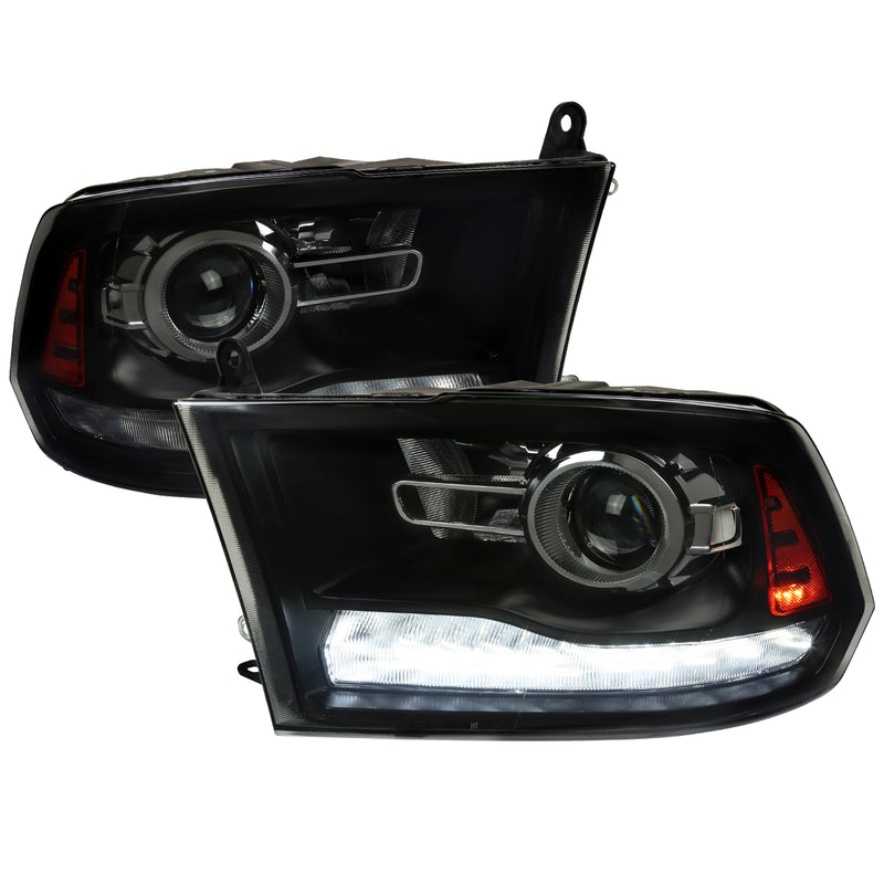 Spec-D 09-18 Dodge Ram 1500 2500 3500 Projector Headlights With Black Housing Smoked Lens And Sequential Turn Signal  2LHP-RAM09SMG2-SQ-RS