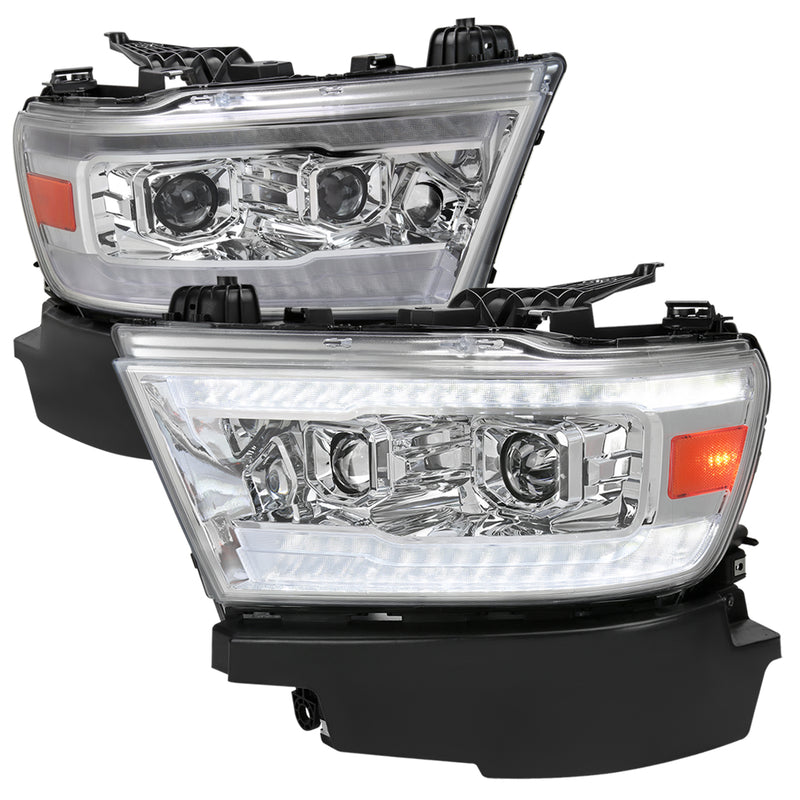 Spec-D 19-21 Dodge Ram 1500 Projector Headlights Chrome Housing And Clear Lens Amber Reflector With Switchback Led Sequential Turn Signal Breathing Light Effect 2LHP-RAM1915-SQ-RS