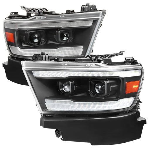 Spec-D 19-21 Dodge Ram 1500 Projector Headlights Matte Black Housing And Clear Lens Amber Reflector With Switchback Led Sequential Turn Signal Breathing Light Effect 2LHP-RAM1915JM-SQ-RS