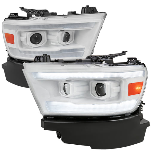 Spec-D 19-22 Dodge Ram 1500 Drl Led Bar Projector Headlights White Housing Clear Lens - Amber Reflector Switchback Led Sequential Signal Breathing Light Effect H7 High H7 Low 2LHP-RAM1915XE-SQ-RS