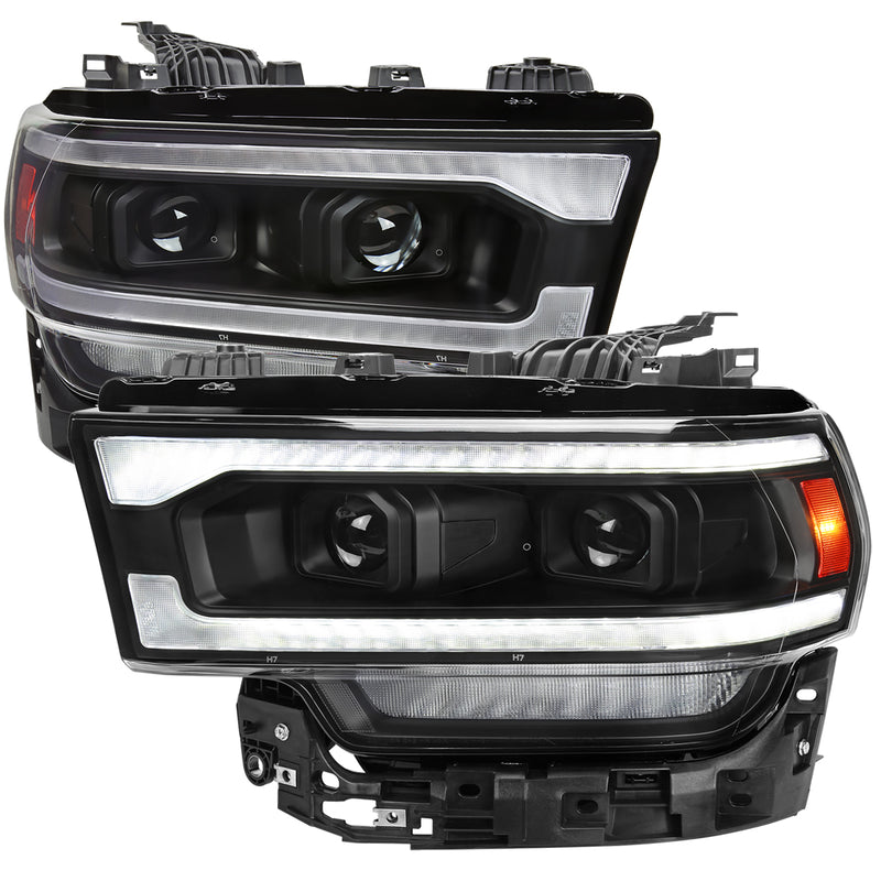Spec-D 19-21 Dodge Ram 2500 3500 Projector Headlights Matte Black Housing And Clear Lens Amber Reflector With Switchback Led Sequential Turn Signal Breathing Light Effect 2LHP-RAM1925JM-SQ-RS