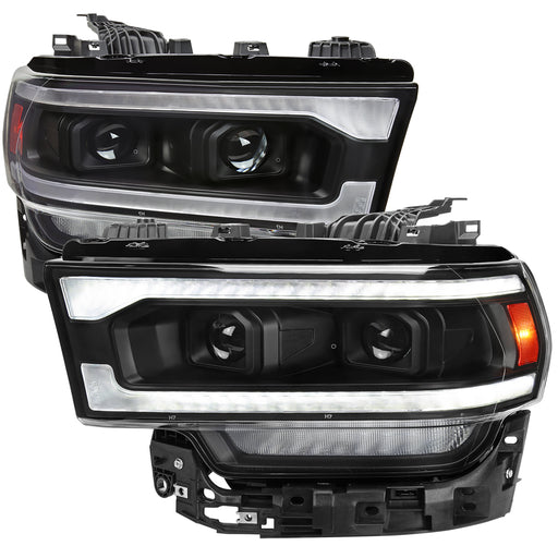 Spec-D 19-21 Dodge Ram 2500 3500 Projector Headlights Matte Black Housing And Clear Lens Amber Reflector With Switchback Led Sequential Turn Signal Breathing Light Effect 2LHP-RAM1925JM-SQ-RS