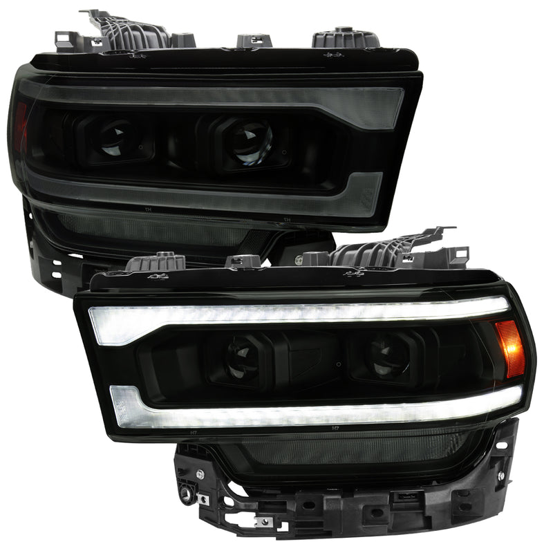 Spec-D 19-22 Dodge Ram 2500 3500 Projector Headlights Black Housing And Smoked Lens Amber Reflector Switchback Led Sequential Signal With Breathing Light Effect 2LHP-RAM1925SM-SQ-RS