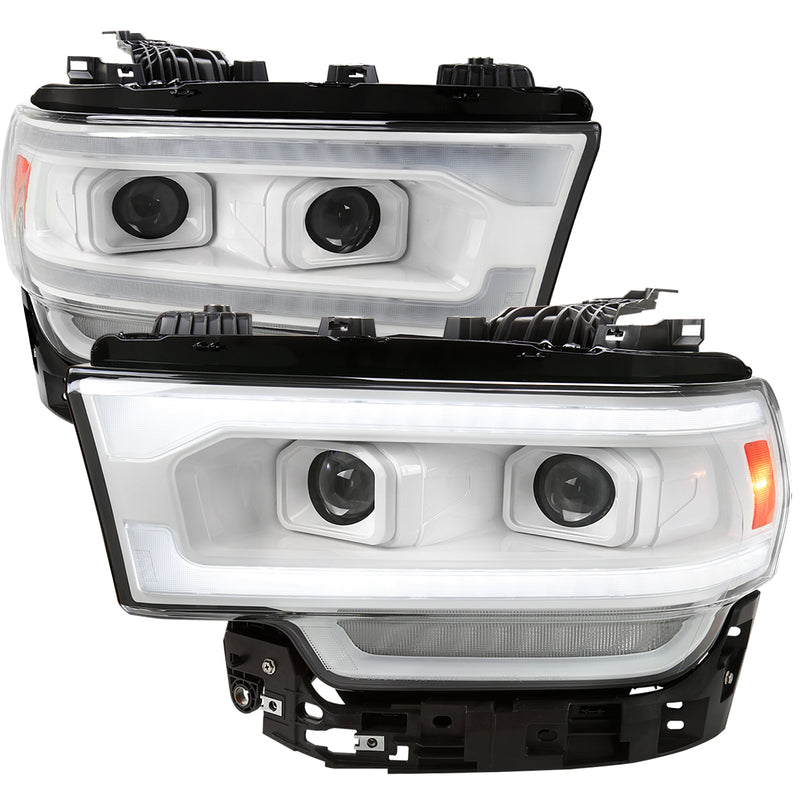 Spec-D 19-22 Dodge Ram 2500 3500 Projector Headlights White Housing Clear Lens - Switchback Led Sequential Signal - Breathing Light Effect - H7 High Beam & H7 Low Beam 2LHP-RAM1925XE-SQ-RS