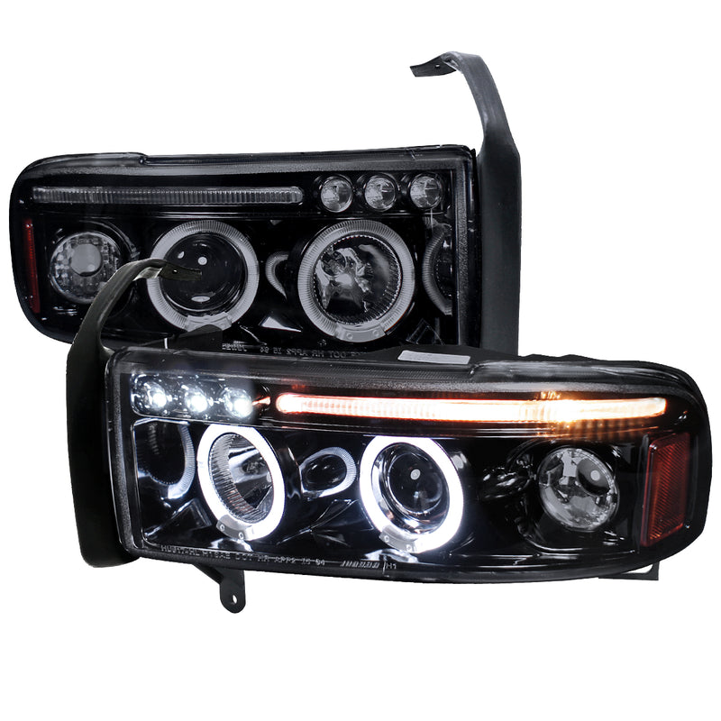 Spec-D 94-01 Dodge Ram Halo Led Projector Gloss Black Housing With Smoked Lens 2LHP-RAM94G-TM