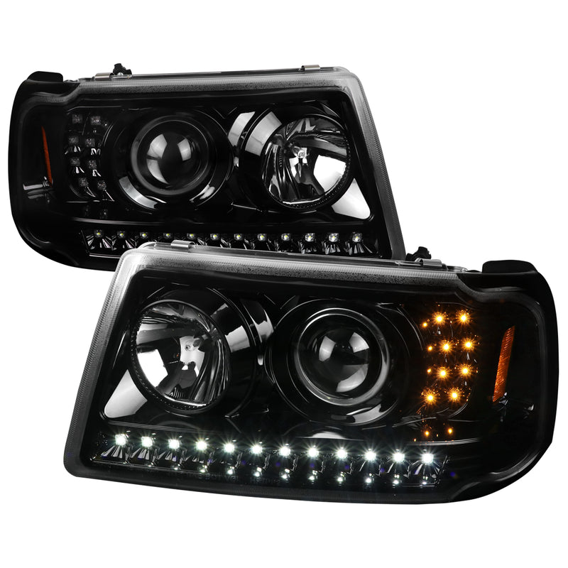 Spec-D 01-11 Ford  Ranger Projector Headlights Full Glossy Black Housing With Clear Lens 2LHP-RAN01BK-TM