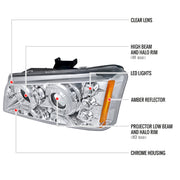 Spec-D 03-06 Chevrolet Avalanche Halo Led Projector Chrome Does Not Fit Model With Body Cladding Kit  2LHP-SIV03-TM