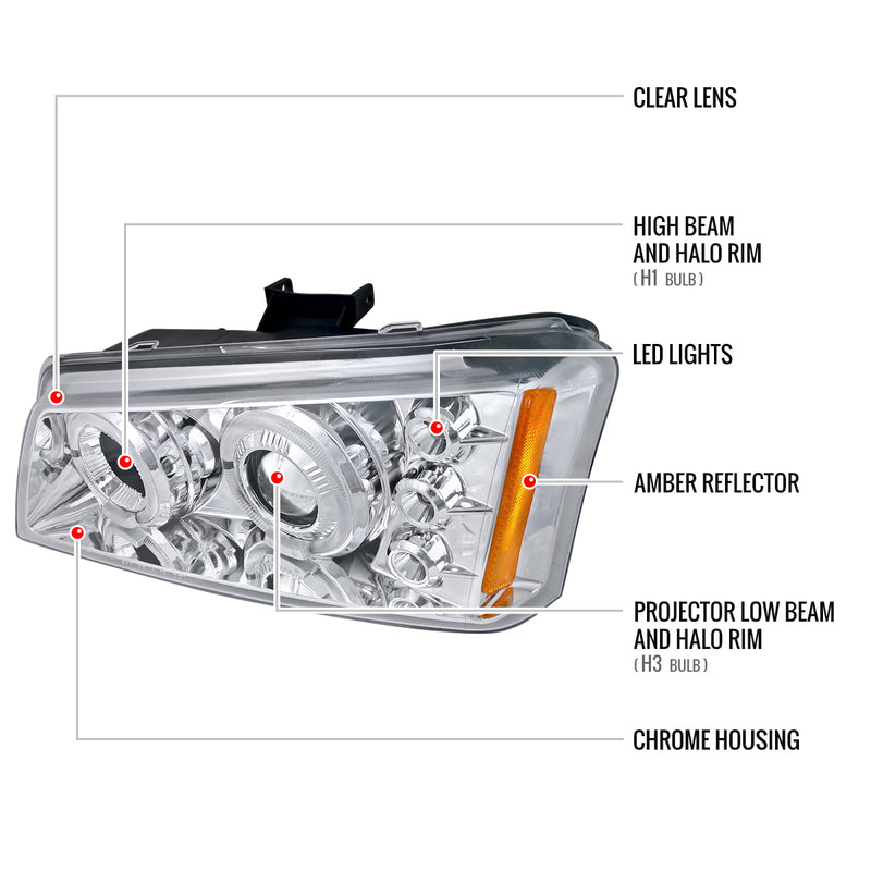 Spec-D 03-06 Chevrolet Silverado Halo Led Projector Chrome 2LHP-SIV03-TM