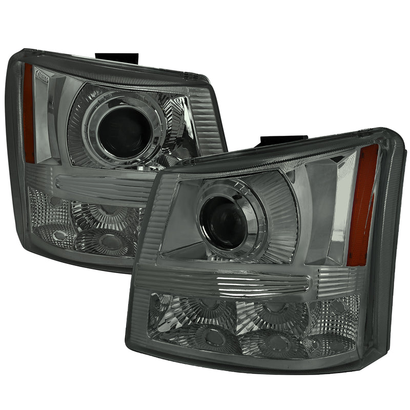 Spec-D 03-05 Chevrolet Silverado 1Pc Projector Headlights Smoke 2LHP-SIV03G-ABM