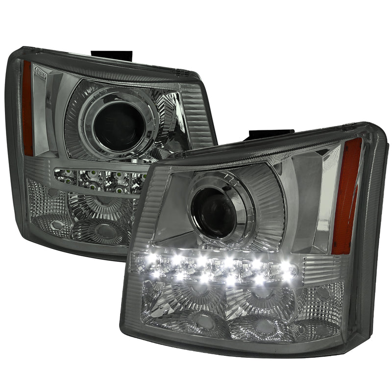 Spec-D 03-07 Chevrolet Silverado 1Pc Projector Headlights Smoke With Led 2LHP-SIV03G-RS