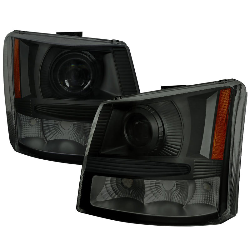 Spec-D 03-05 Chevrolet Silverado 1Pc Projector Headlights Smoke- Black Housing 2LHP-SIV03SM-ABM