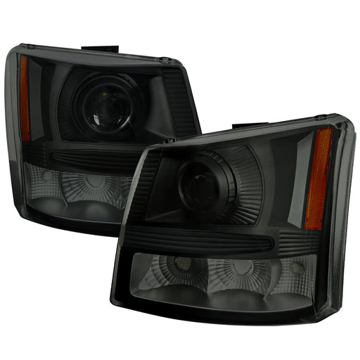 Spec-D 03-05 Chevrolet Silverado 1Pc Projector Headlights Smoke- Black Housing 2LHP-SIV03SM-ABM