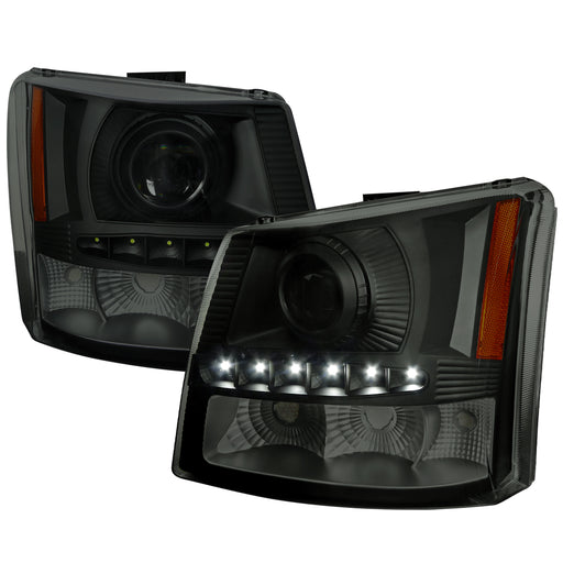 Spec-D 03-07 Chevrolet Silverado 1Pc Projector Headlights Smoke- Black Housing With Led 2LHP-SIV03SM-RS
