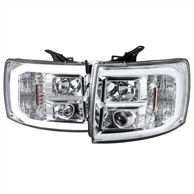 Spec-D 07-13 Chevrolet Silverado Led Bar Projector Headlights- Chrome 2LHP-SIV07-G2-TM