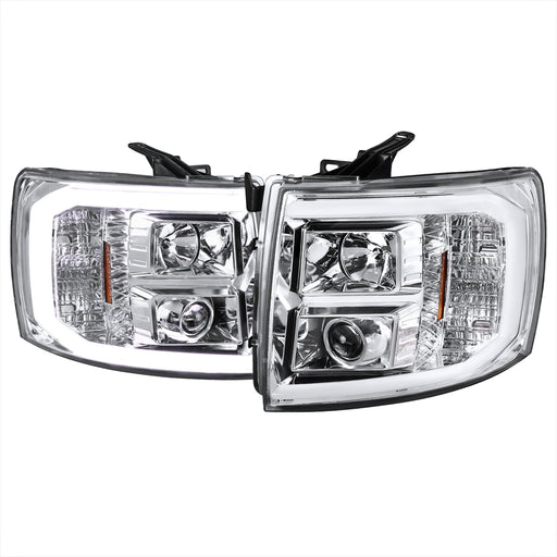 Spec-D 07-13 Chevrolet Silverado Led Bar Projector Headlights- Chrome 2LHP-SIV07-G2-TM