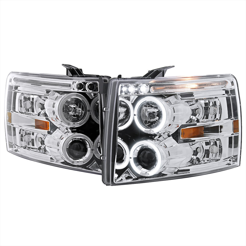 Spec-D 07-10 Chevrolet Silverado Halo Led Projector Chrome 2LHP-SIV07-TM