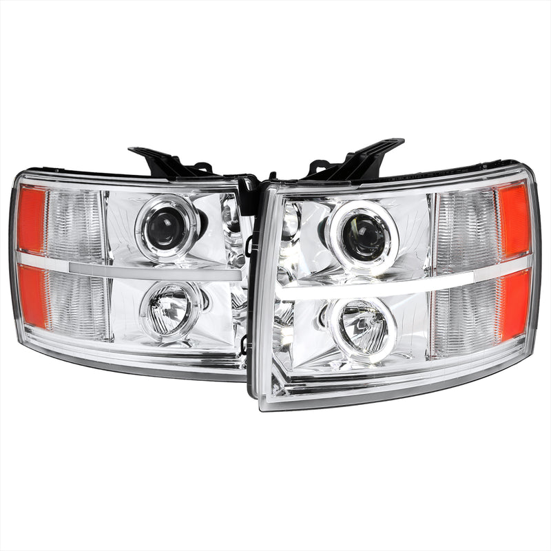 Spec-D 07-13 Chevrolet Silverado Led Bar Projector Headlights- Chrome 2LHP-SIV07-V2-RS