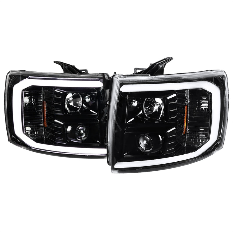 Spec-D 07-13 Chevrolet Silverado Led Bar Projector Headlights- Glossy Black With Clear Lens 2LHP-SIV07BK-G2-TM