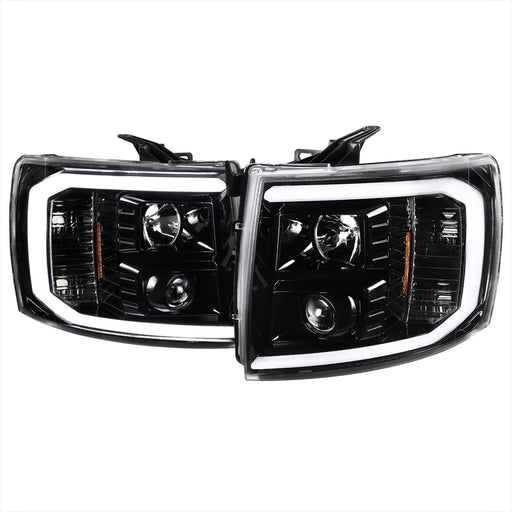 Spec-D 07-13 Chevrolet Silverado Led Bar Projector Headlights- Glossy Black With Clear Lens 2LHP-SIV07BK-G2-TM
