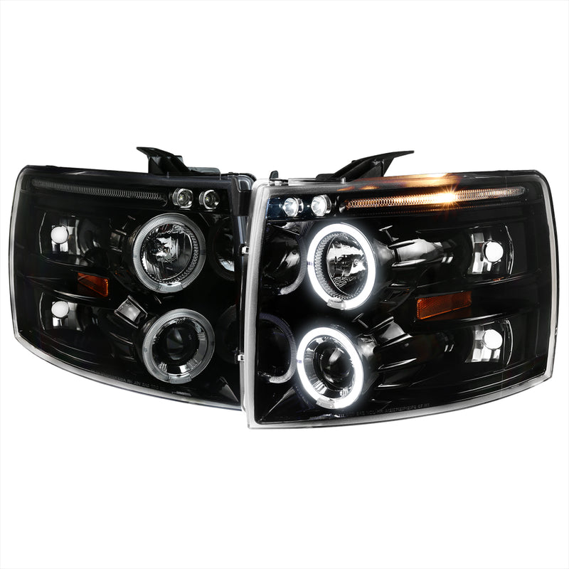 Spec-D 07-13 Chevrolet Silverado Dual Halo Led Pro Headlights 2LHP-SIV07BK-TM