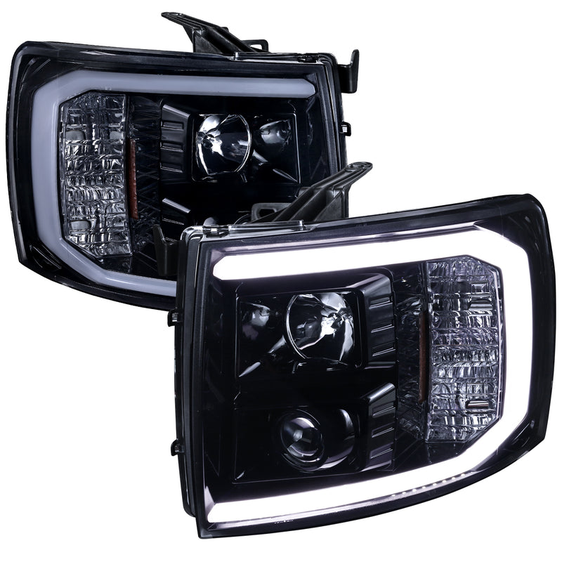Spec-D 07-13 Chevrolet Silverado Led Bar Projector Headlights- Glossy Black With Clear Lens 2LHP-SIV07G-G2-TM