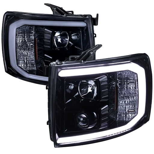 Spec-D 07-13 Chevrolet Silverado Led Bar Projector Headlights- Glossy Black With Clear Lens 2LHP-SIV07G-G2-TM