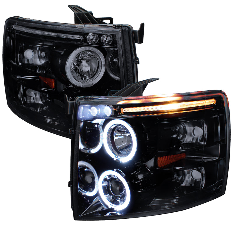 Spec-D 07-10 Chevrolet Silverado Smoked Lens Gloss Black Housing Projector Headlights 2LHP-SIV07G-TM