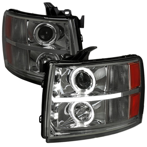Spec-D 07-13 Chevrolet Silverado Led Bar Projector Headlights- Glossy Black With Clear Lens 2LHP-SIV07G-V2-RS