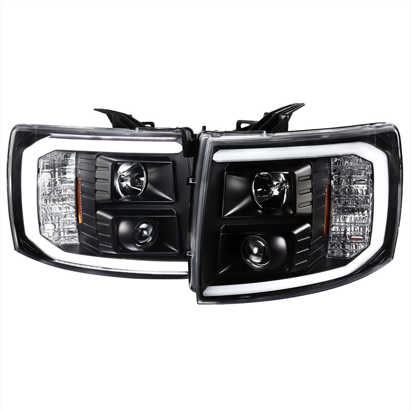 Spec-D 07-13 Chevrolet Silverado Led Bar Projector Headlights- Black 2LHP-SIV07JM-G2-TM