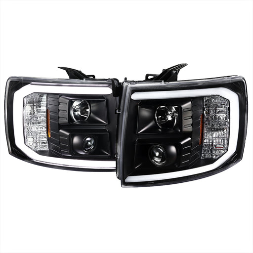 Spec-D 07-13 Chevrolet Silverado Led Bar Projector Headlights- Black 2LHP-SIV07JM-G2-TM