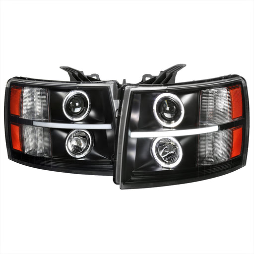 Spec-D 07-13 Chevrolet Silverado Led Bar Projector Headlights- Black  2LHP-SIV07JM-V2-RS