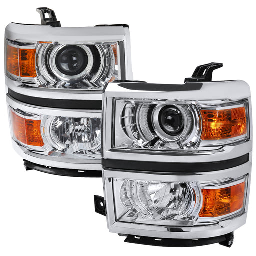 Spec-D 14-15 Chevrolet Silverado Projector Headlight With Amber Corners- Chrome Housing With Clear Lens 2LHP-SIV14-C-GO