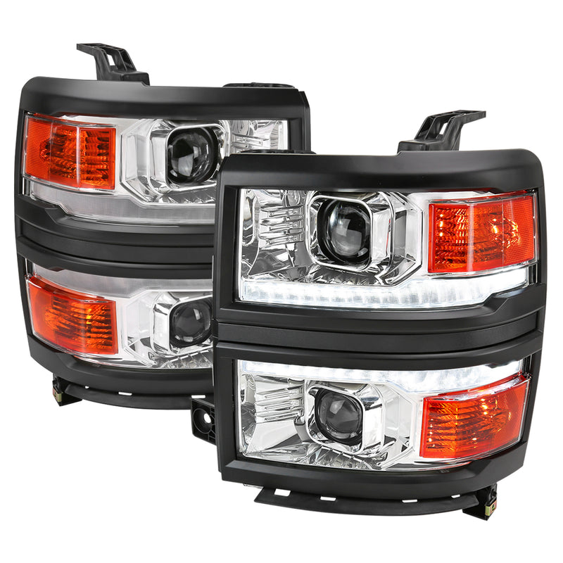 Spec-D 14-15 Chevrolet Silverado 1500 Projector Headlights With Black Trim Chrome Housing Clear Lens And Amber Reflector With Sequential Turn Signal 2LHP-SIV14-SQ-RS