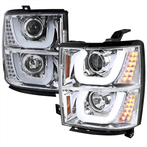 Spec-D 14-16 Chevrolet Silverado Chrome Projector Headlights With Led 2LHP-SIV14-TM