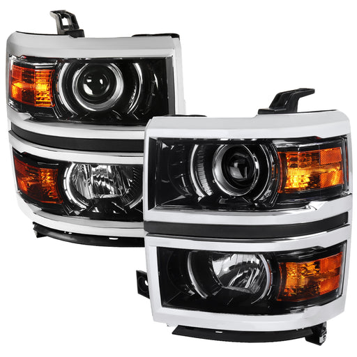Spec-D 14-15 Chevrolet Silverado Projector Headlights - Glossy Black Housing With Clear Lens  2LHP-SIV14BK-C-GO