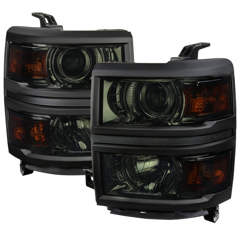 Spec-D 14-15 Chevrolet Silverado Projector Headlight With Amber Corners- Clear Housing With Smoked Lens And Black Trim 2LHP-SIV14G-BK-GO