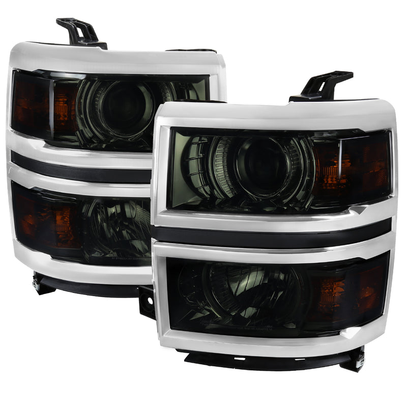 Spec-D 14-15 Chevrolet Silverado Projector Headlight With Amber Corners- Clear Housing With Smoked Lens And Chrome Trim 2LHP-SIV14G-C-GO