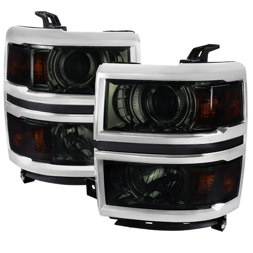 Spec-D 14-15 Chevrolet Silverado Projector Headlight With Amber Corners- Clear Housing With Smoked Lens And Chrome Trim 2LHP-SIV14G-C-GO