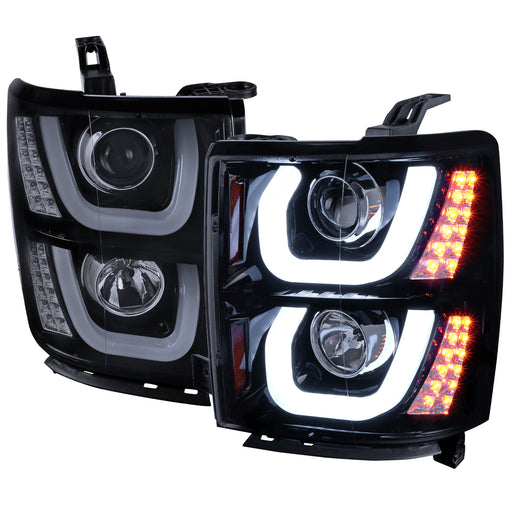 Spec-D 14-15 Chevrolet Silverado Smoke Projector Headlight With Led 2LHP-SIV14G-TM