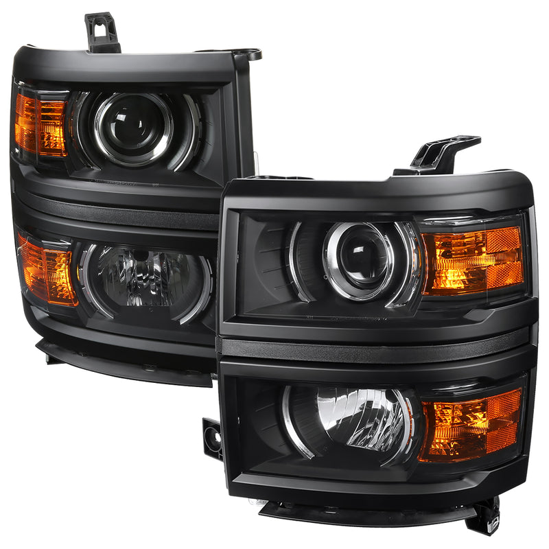 Spec-D 14-15 Chevrolet Silverado Projector Headlight With Amber Corners- Matte Black Housing With Clear Lens And Black Trim 2LHP-SIV14JM-BK-GO