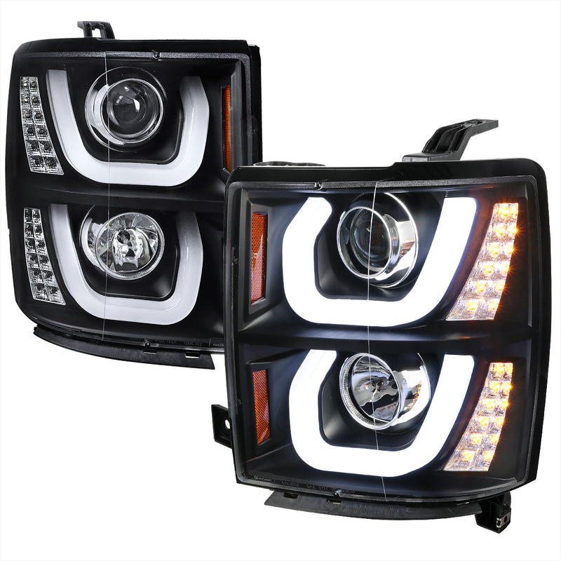 Spec-D 14-16 Chevrolet Silverado Black Projector Headlights With Led 2LHP-SIV14JM-TM