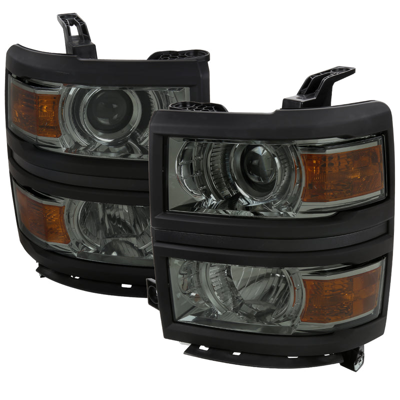 Spec-D 14-15 Chevrolet Silverado 1500 Projector Headlights Chrome Housing Light Smoked Lens With Black Trim - Uses Stock Bulbs 2LHP-SIV14LG-BK-GO
